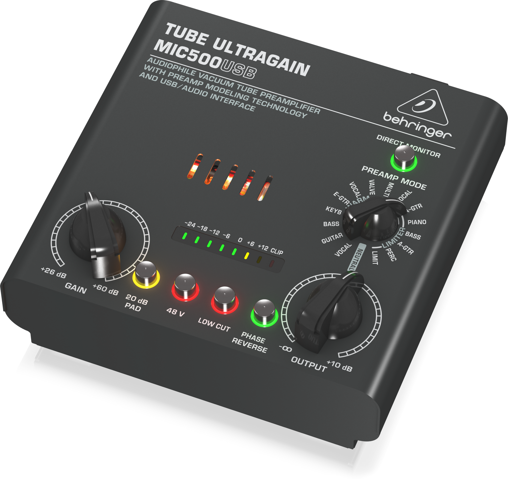 Behringer TUBE ULTRAGAIN MIC500USB Audiophile Vacuum Tube Preamplifier with Preamp Modeling Technology and USBAudio Interface