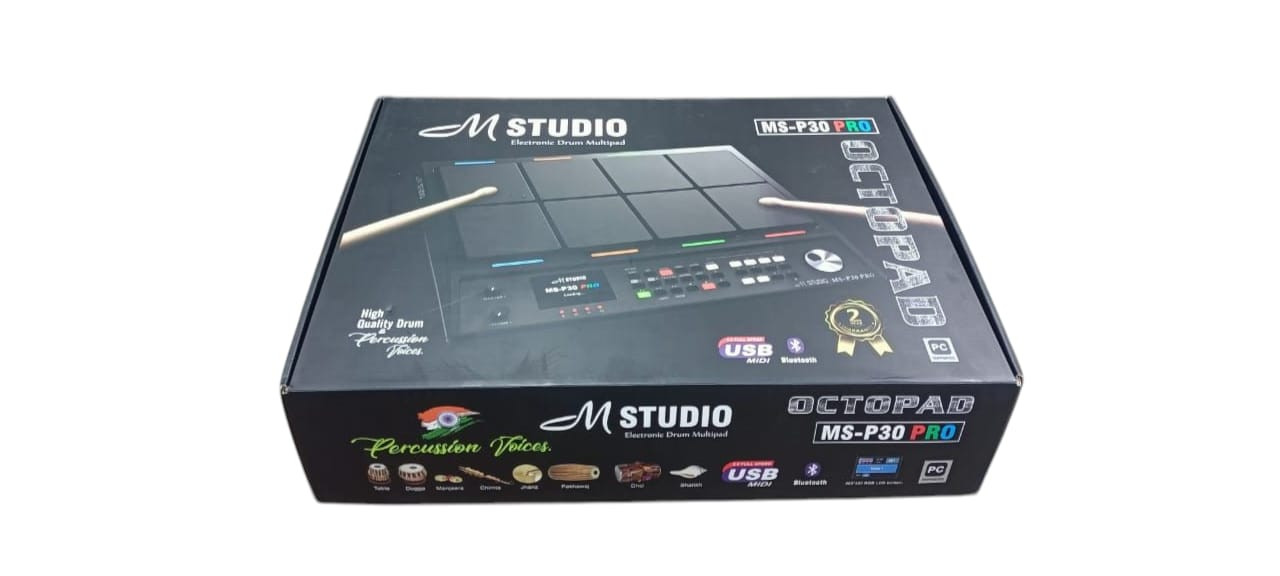 M-Studio MS-P30 PRO Digital Percussion Octapad With New Indian Tones and Bluetooth Black