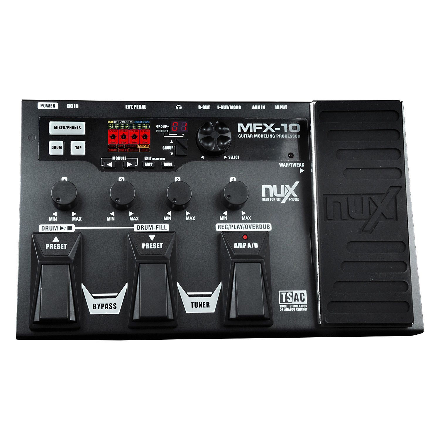 NUX MFX-10 Multi-Effects Processor Guitar Pedal 55 Effect types AUX-in LCD Display