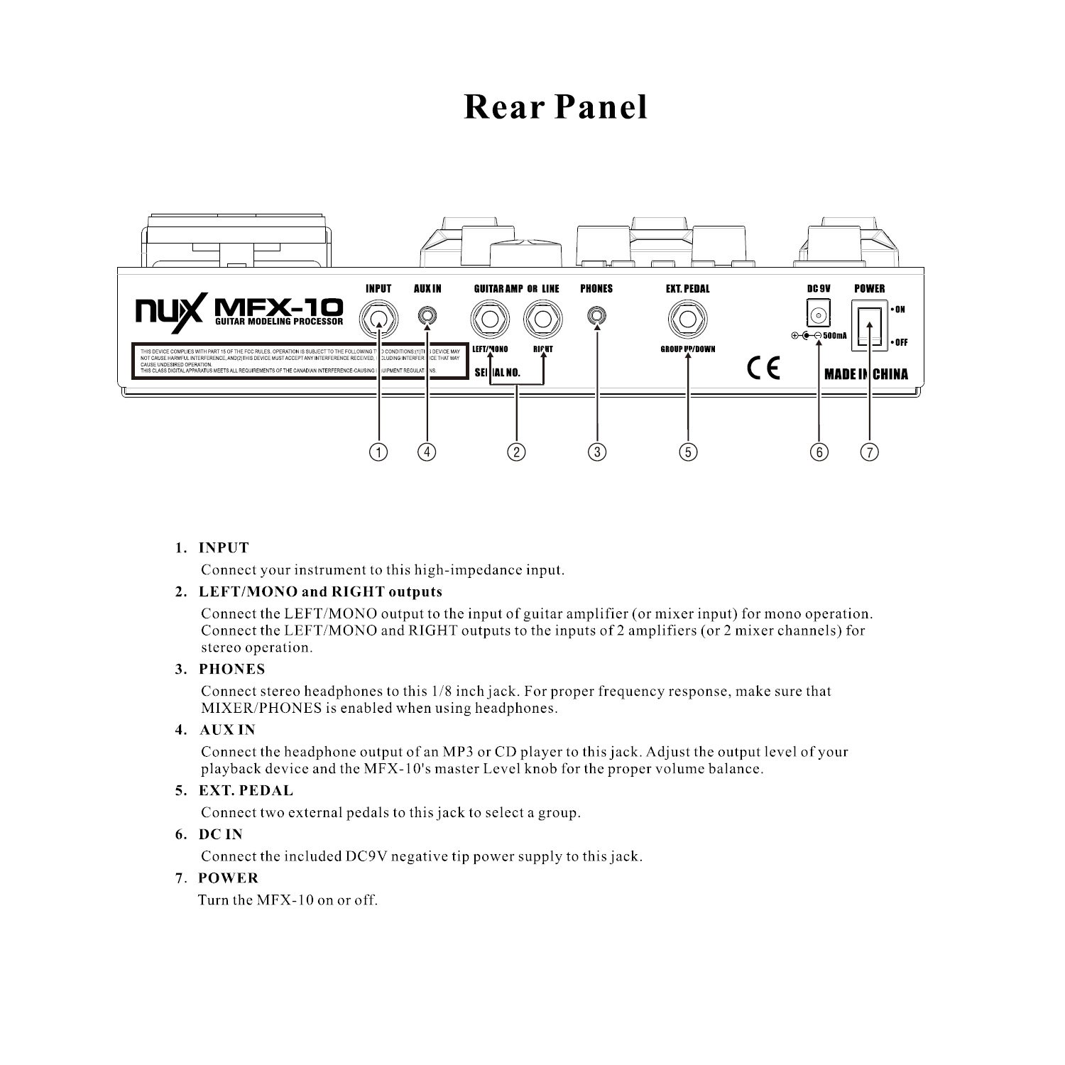 NUX MFX-10 Multi-Effects Processor Guitar Pedal 55 Effect types AUX-in LCD Display