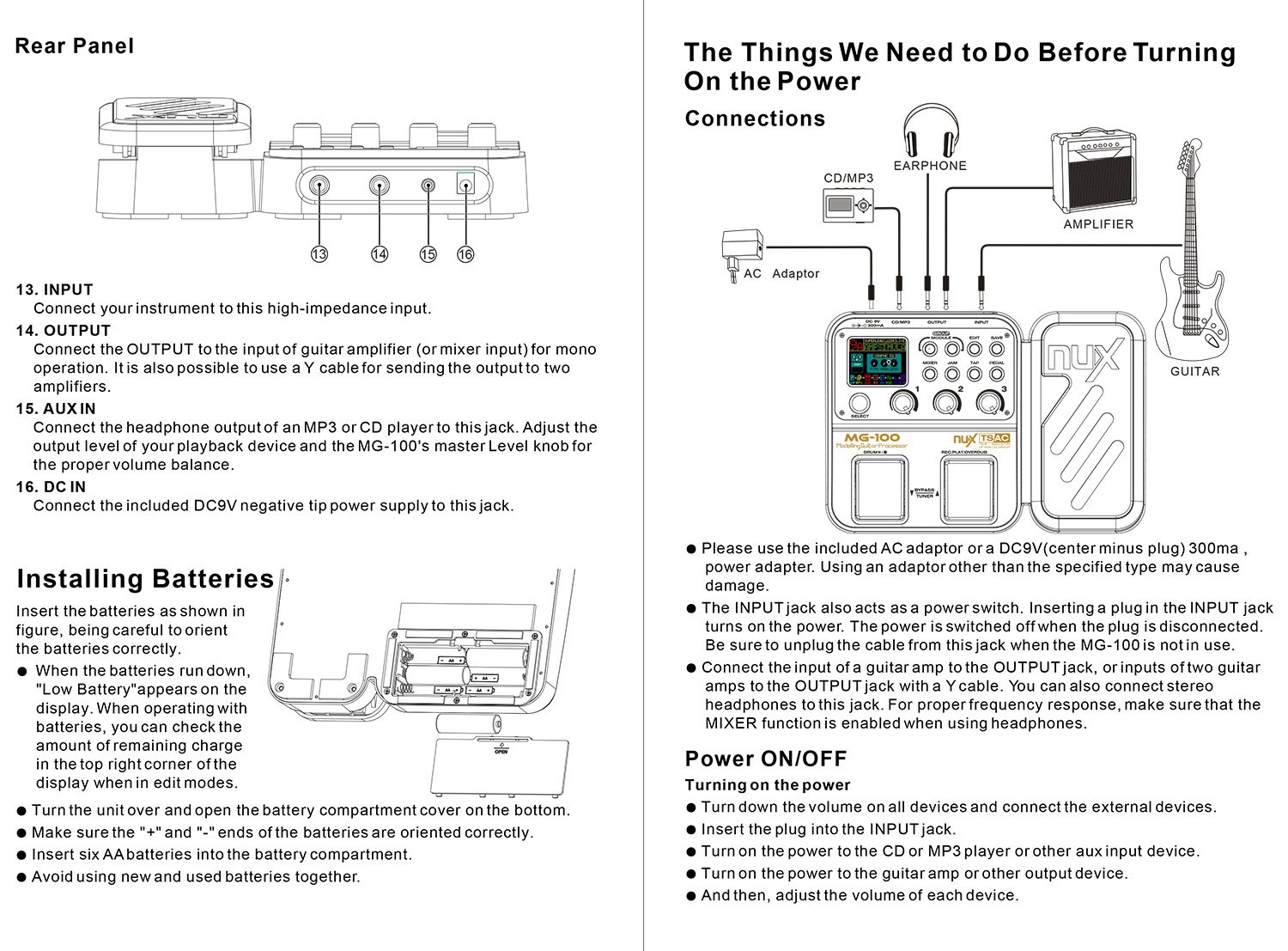 NUX MG-100 Electric Guitar Multi-Effects Pedal Processor EFX AMP EQ Mixer