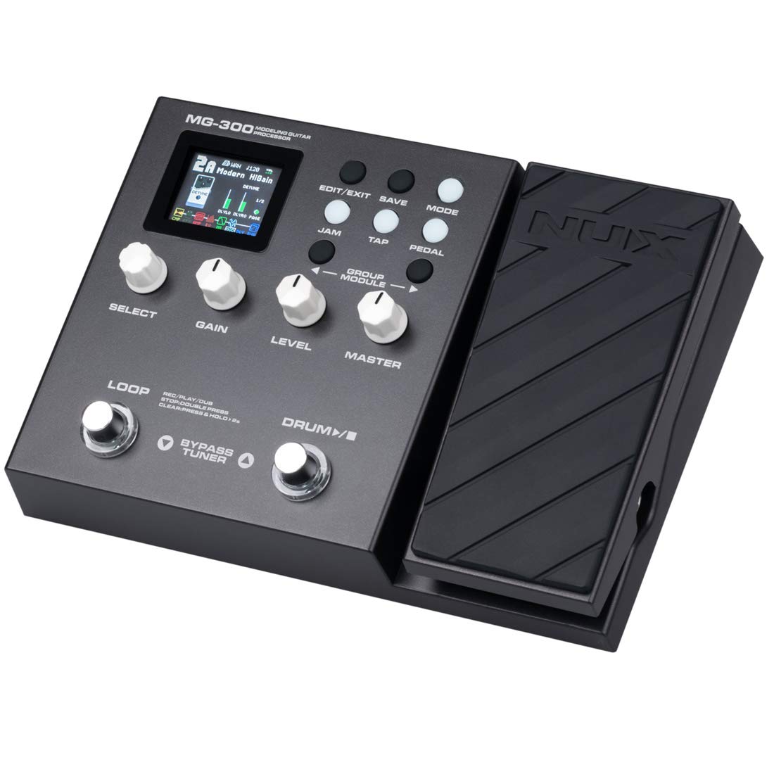 NUX MG-300 Multi Effects Pedal TSAC-HD Pre-EffectsAmp Modeling algorithmCORE-IMAGE Post-EffectsIR56 drum beats60 seconds Phrase Loop