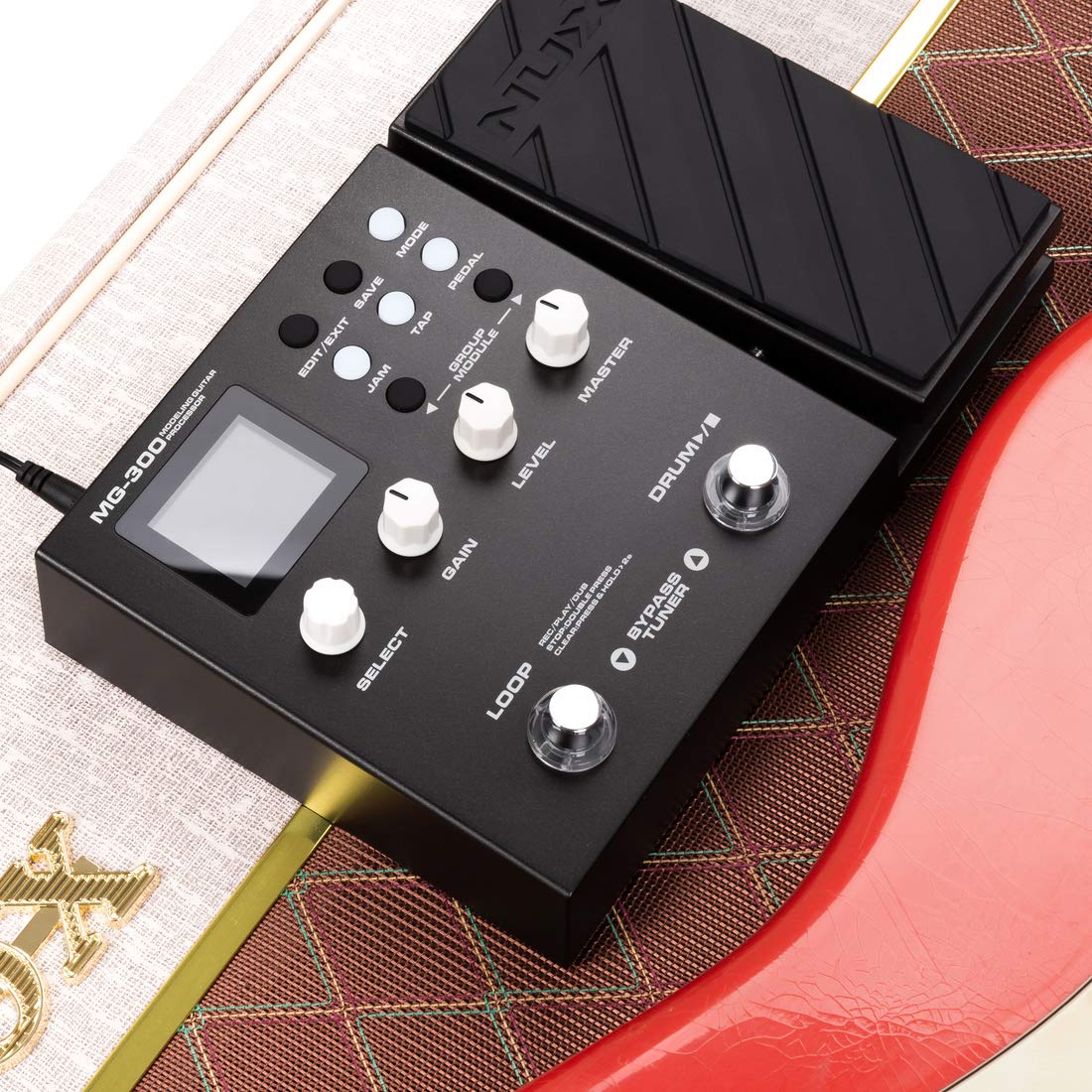 NUX MG-300 Multi Effects Pedal TSAC-HD Pre-EffectsAmp Modeling algorithmCORE-IMAGE Post-EffectsIR56 drum beats60 seconds Phrase Loop