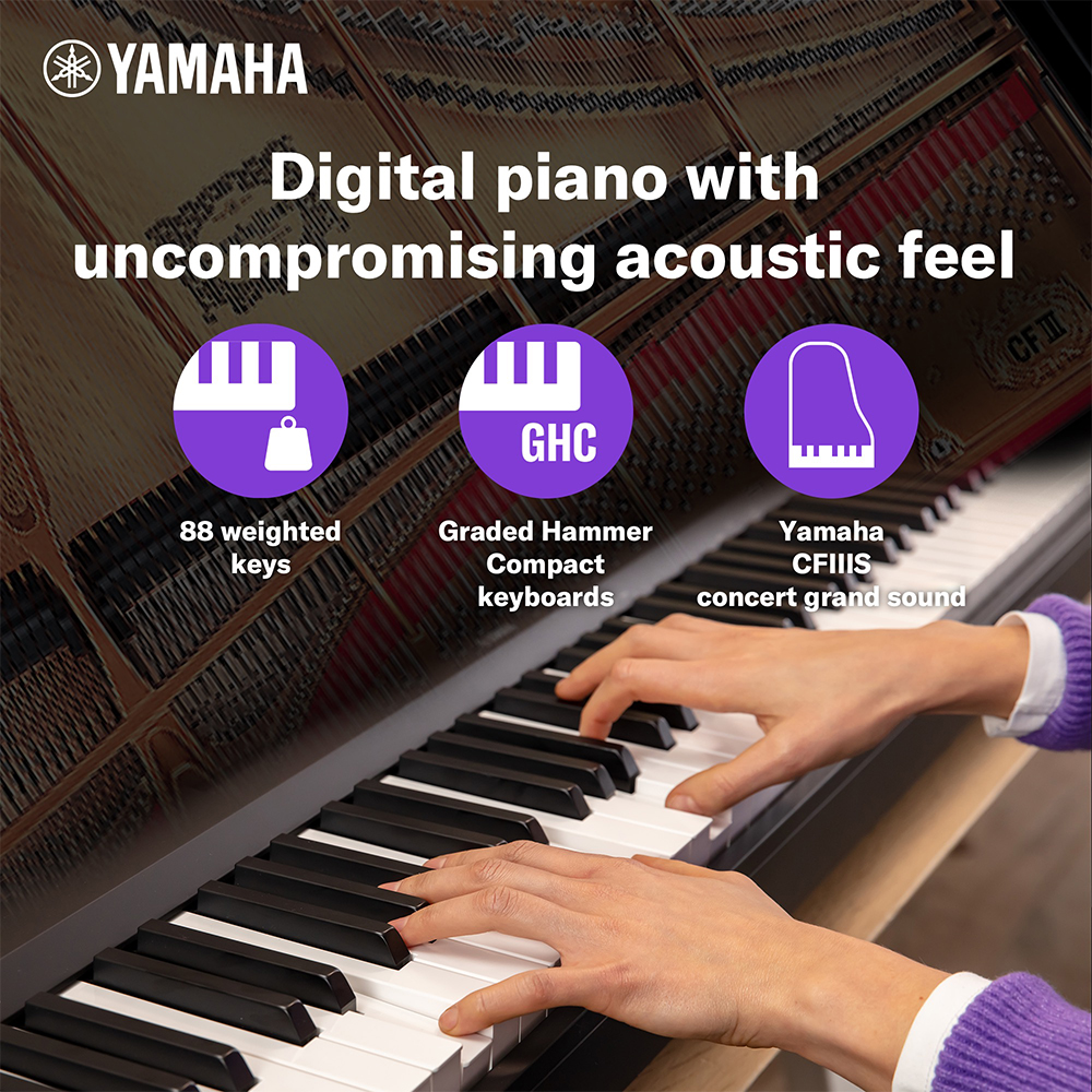 Yamaha P-145BT Digital Piano 88 Keys Black Built-in Bluetooth Audio Function Compact Lightweight Design Realistic Touch Sound for Practice Performance