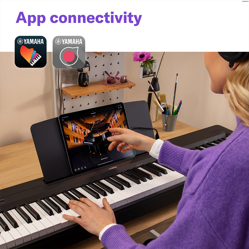 Yamaha P-145BT Digital Piano 88 Keys Black Built-in Bluetooth Audio Function Compact Lightweight Design Realistic Touch Sound for Practice Performance