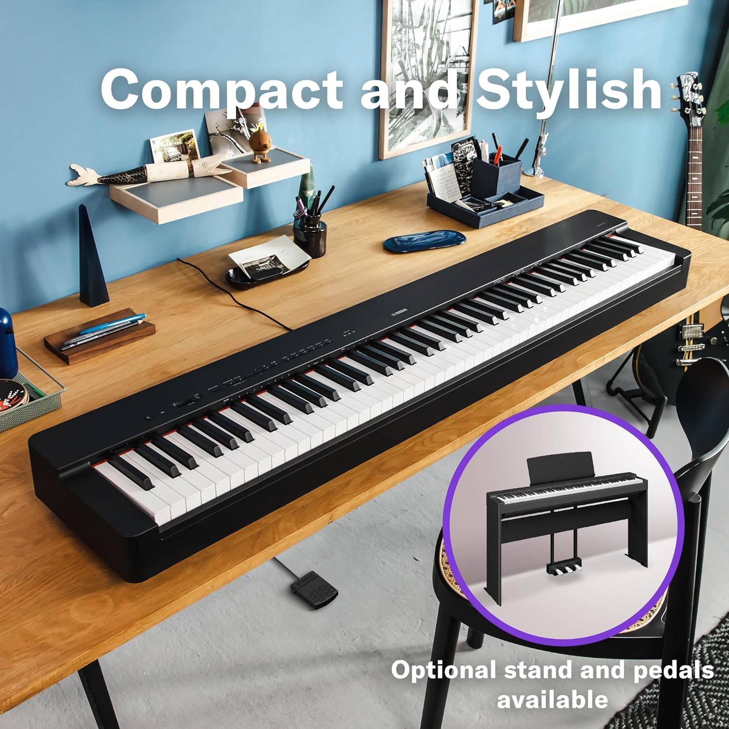 Yamaha P225B 88-Key Weighted Action Digital Piano with Power Supply and Sustain Pedal Black P225B