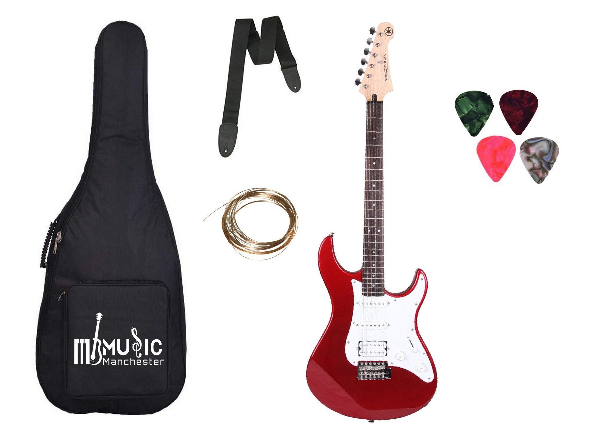 Yamaha PACIFICA012 Electric Guitar with Bag Belt String Plectrums Combo- Red Metallic