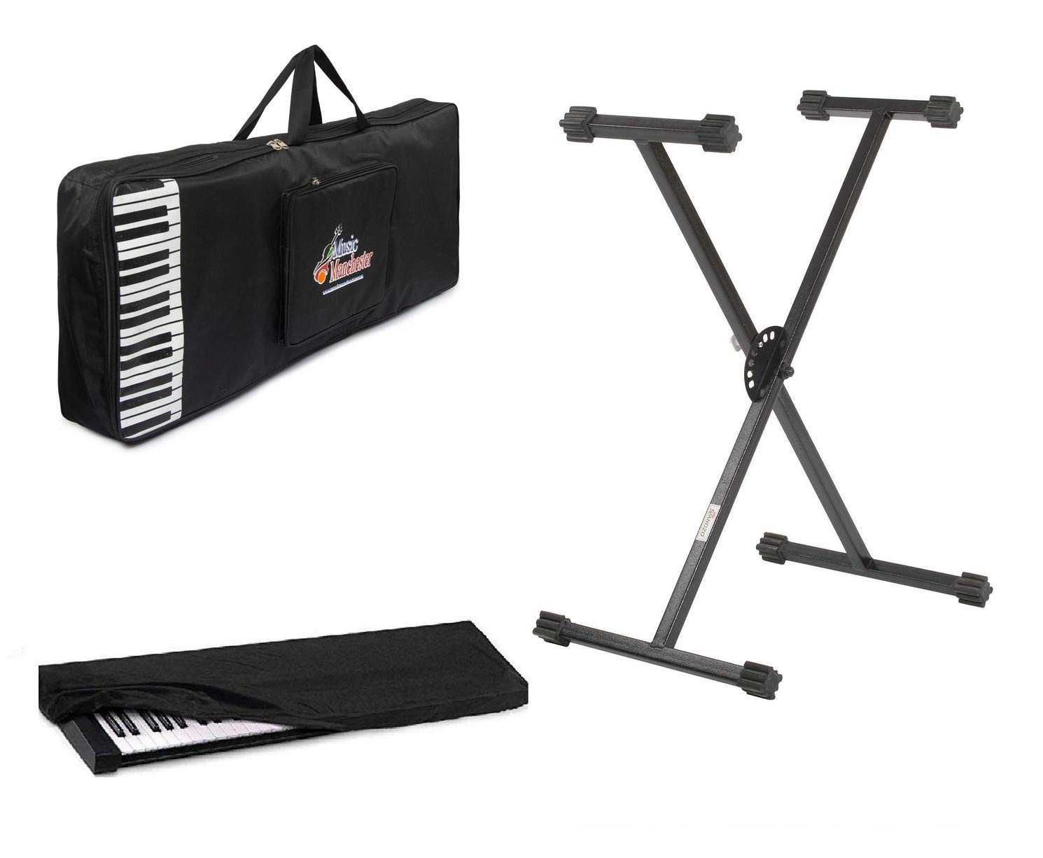 Padded Quality Keyboard Bag With Heavy Duty Keyboard Stand Red and Dust Cover for Yamaha PSR-I500 Keyboard