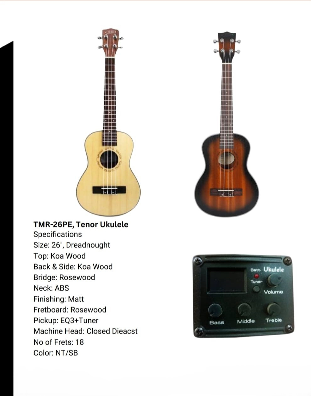 Techno TMR-226PE Tenor Ukulele Natural