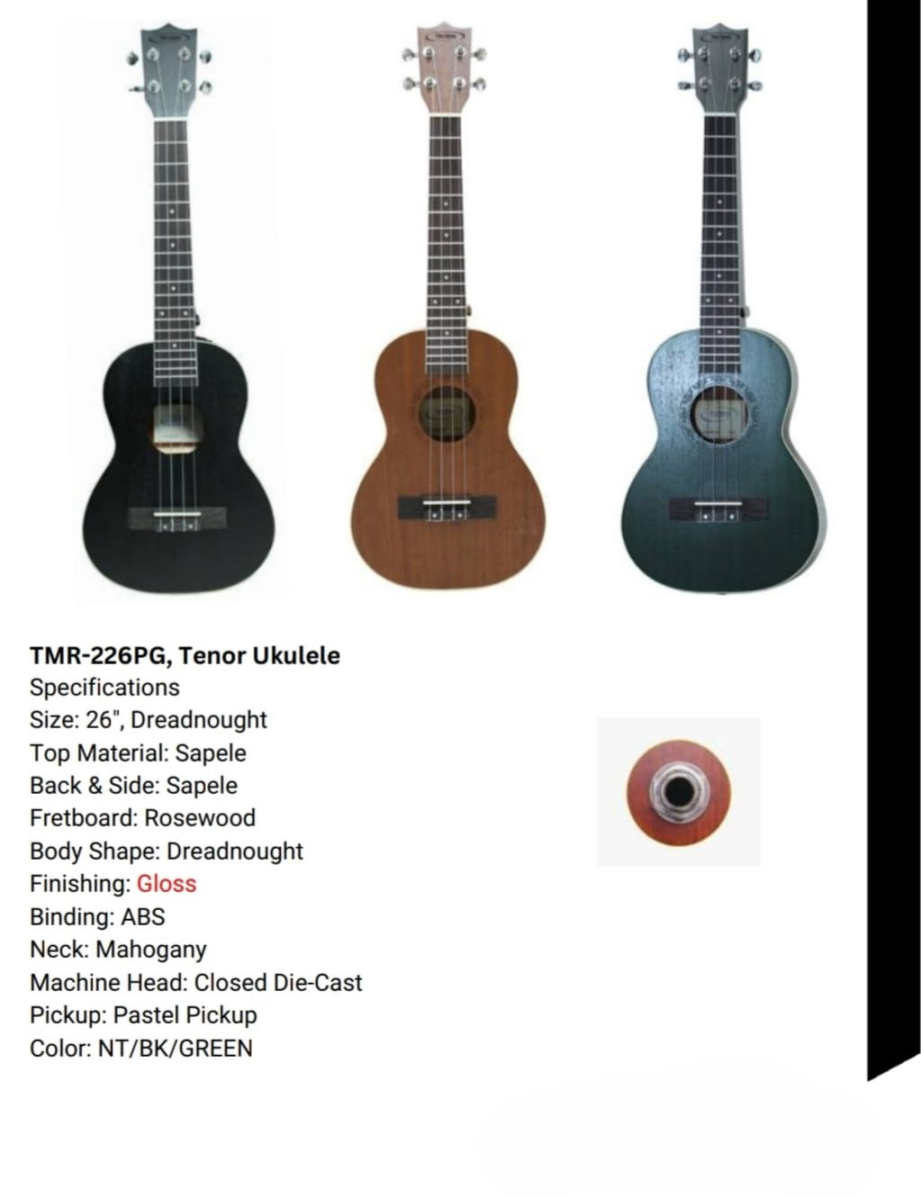 Techno TMR-226PG Tenor Ukulele Black