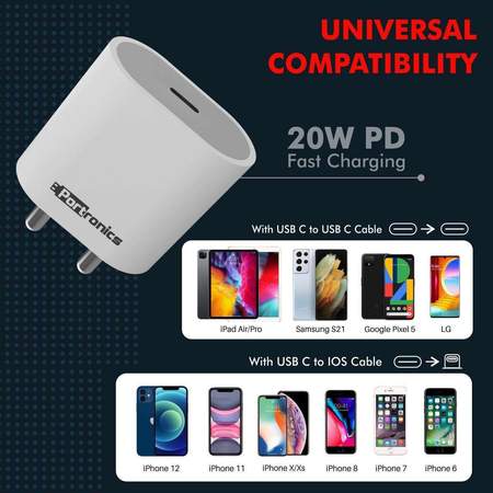 Portronics Adapto 20- 20W Type-C charger with fast charging