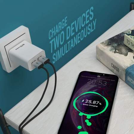 Portronics Adapto 66- 24A Charger with Dual USB Ports