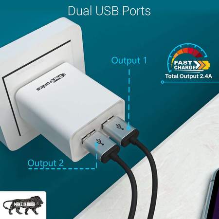 Portronics Adapto 66- 24A Charger with Dual USB Ports