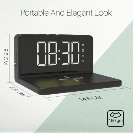 Portronics Freedom 4A- Desktop Wireless Charger with Digital Alarm Clock