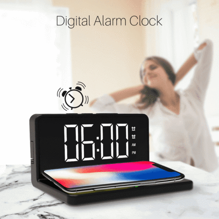 Portronics Freedom 4A- Desktop Wireless Charger with Digital Alarm Clock