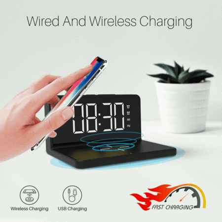 Portronics Freedom 4A- Desktop Wireless Charger with Digital Alarm Clock