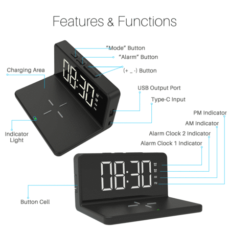 Portronics Freedom 4A- Desktop Wireless Charger with Digital Alarm Clock