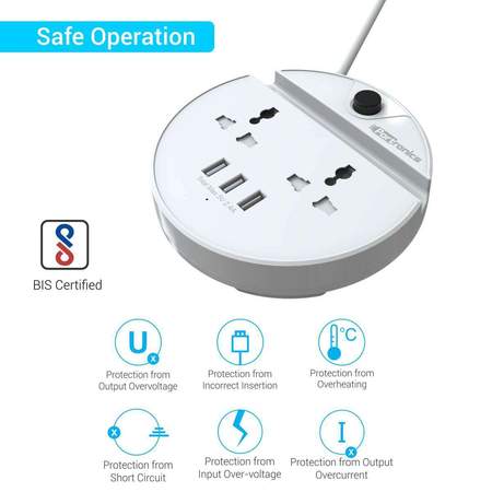 Portronics Power Bun with 3 USB 2 AC Plugs a Surge Protector