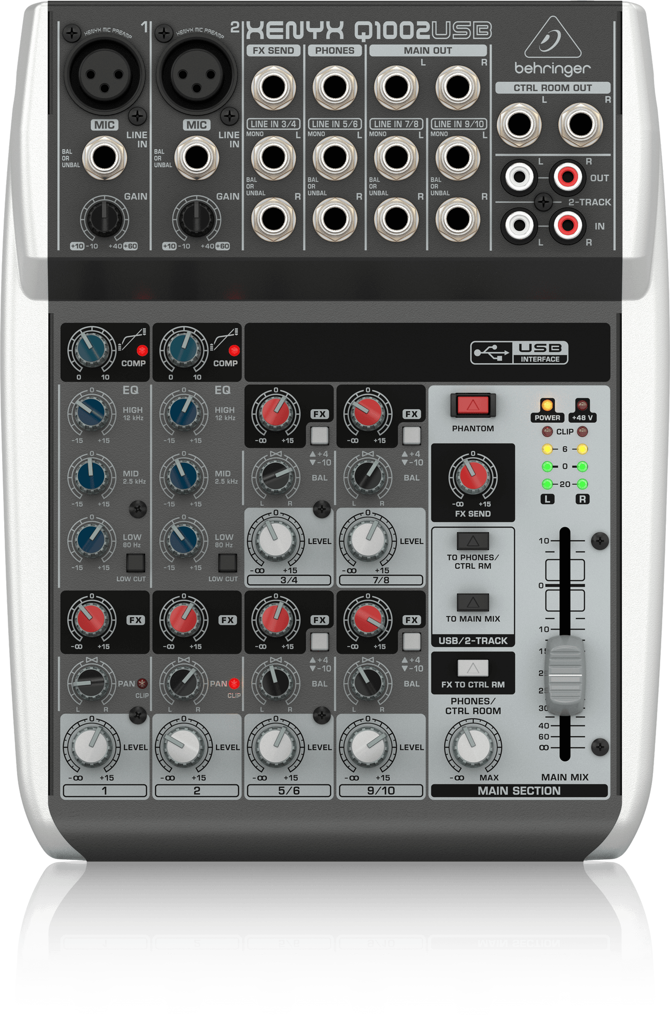 Behringer Q1002USB Premium 10-Input 2-Bus Mixer with XENYX Mic Preamps and Compressors British EQ and USBAudio Interface