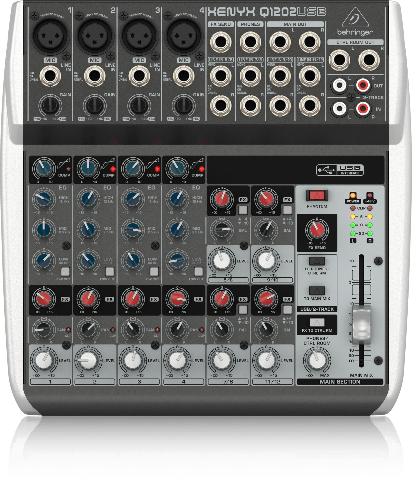 Behringer Q1202USB Premium 12-Input 2-Bus Mixer with XENYX Mic Preamps and Compressors British EQ and USBAudio Interface