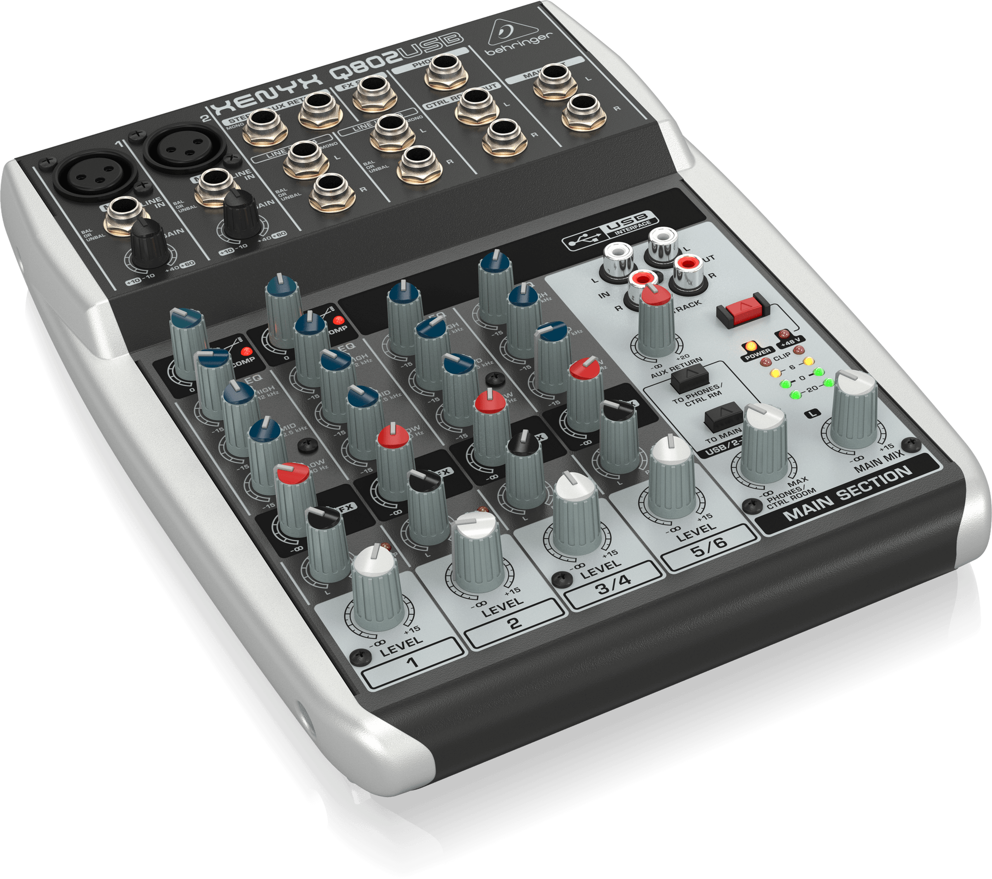 Behringer Q802USB Premium 8-Input 2-Bus Mixer with XENYX Mic Preamps and Compressors British EQ and USBAudio Interface