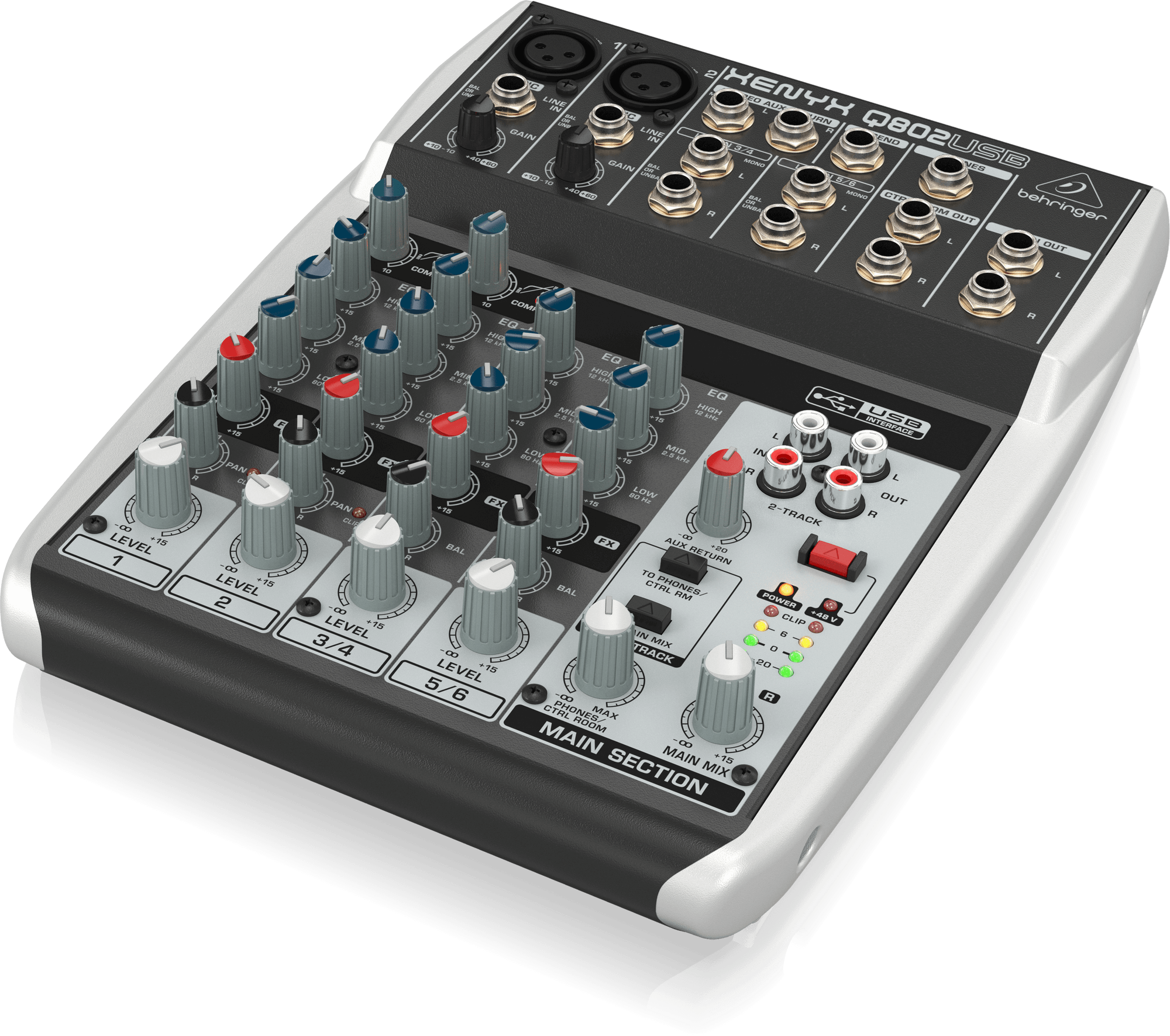 Behringer Q802USB Premium 8-Input 2-Bus Mixer with XENYX Mic Preamps and Compressors British EQ and USBAudio Interface