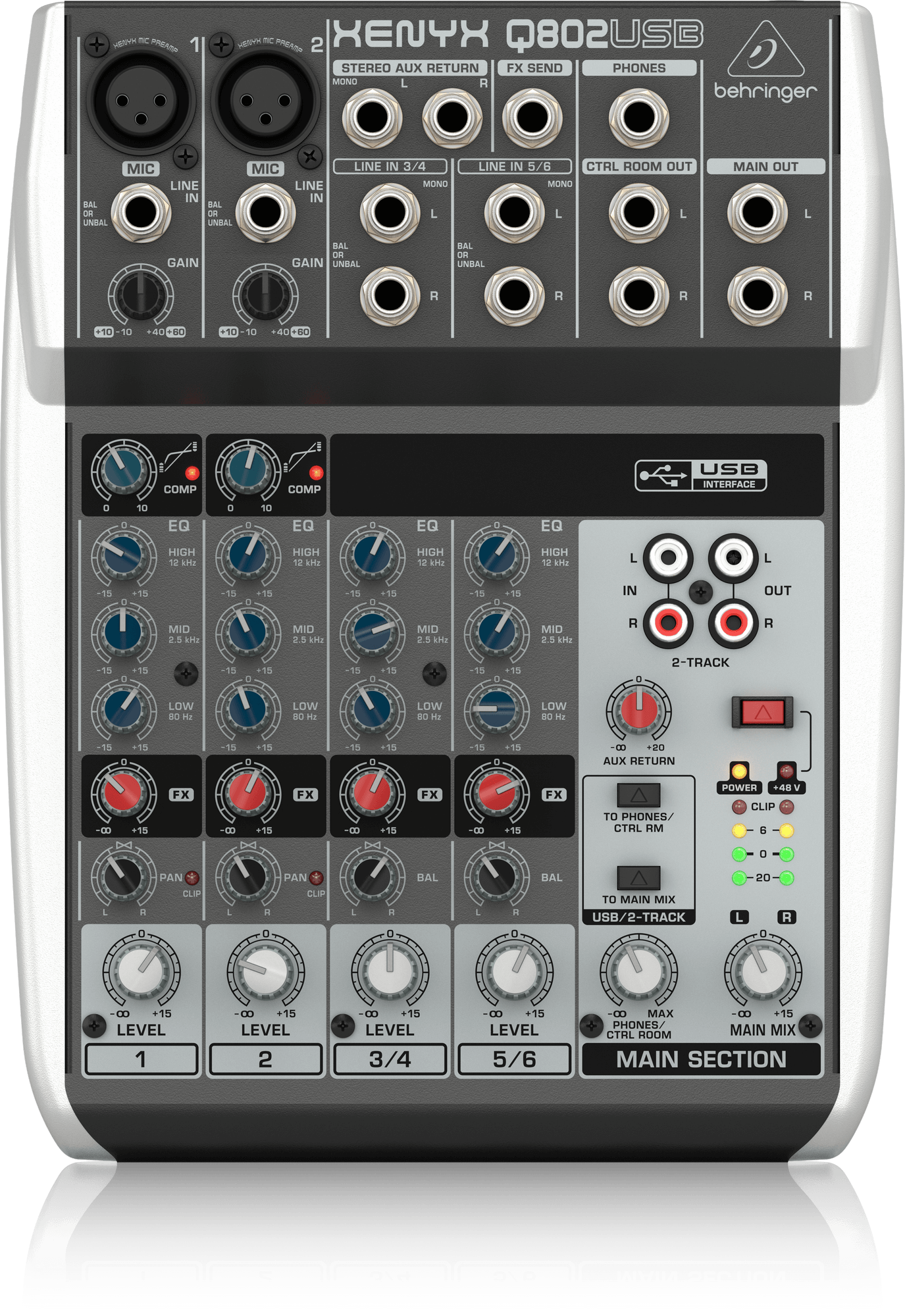 Behringer Q802USB Premium 8-Input 2-Bus Mixer with XENYX Mic Preamps and Compressors British EQ and USBAudio Interface