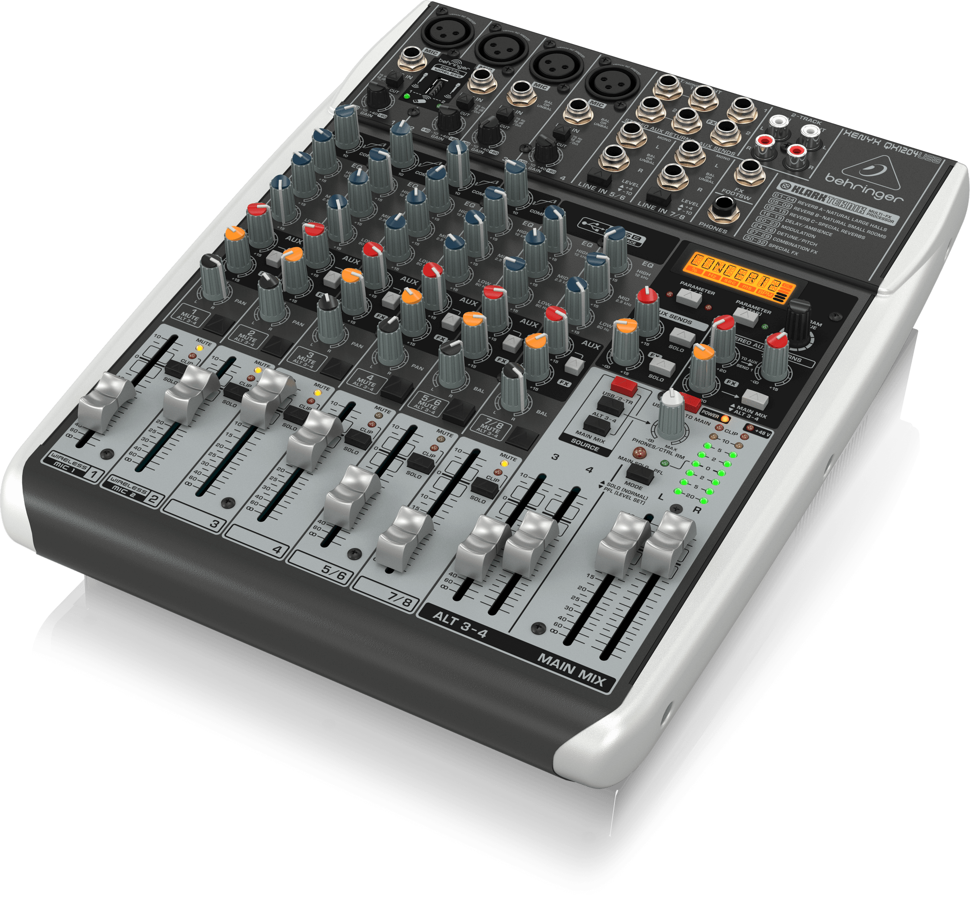 Behringer XENYX QX1204USB Premium 12-Input 22-Bus Mixer with XENYX Mic Preamps and Compressors Klark Teknik Multi-FX Processor Wireless Option and USBAudio Interface