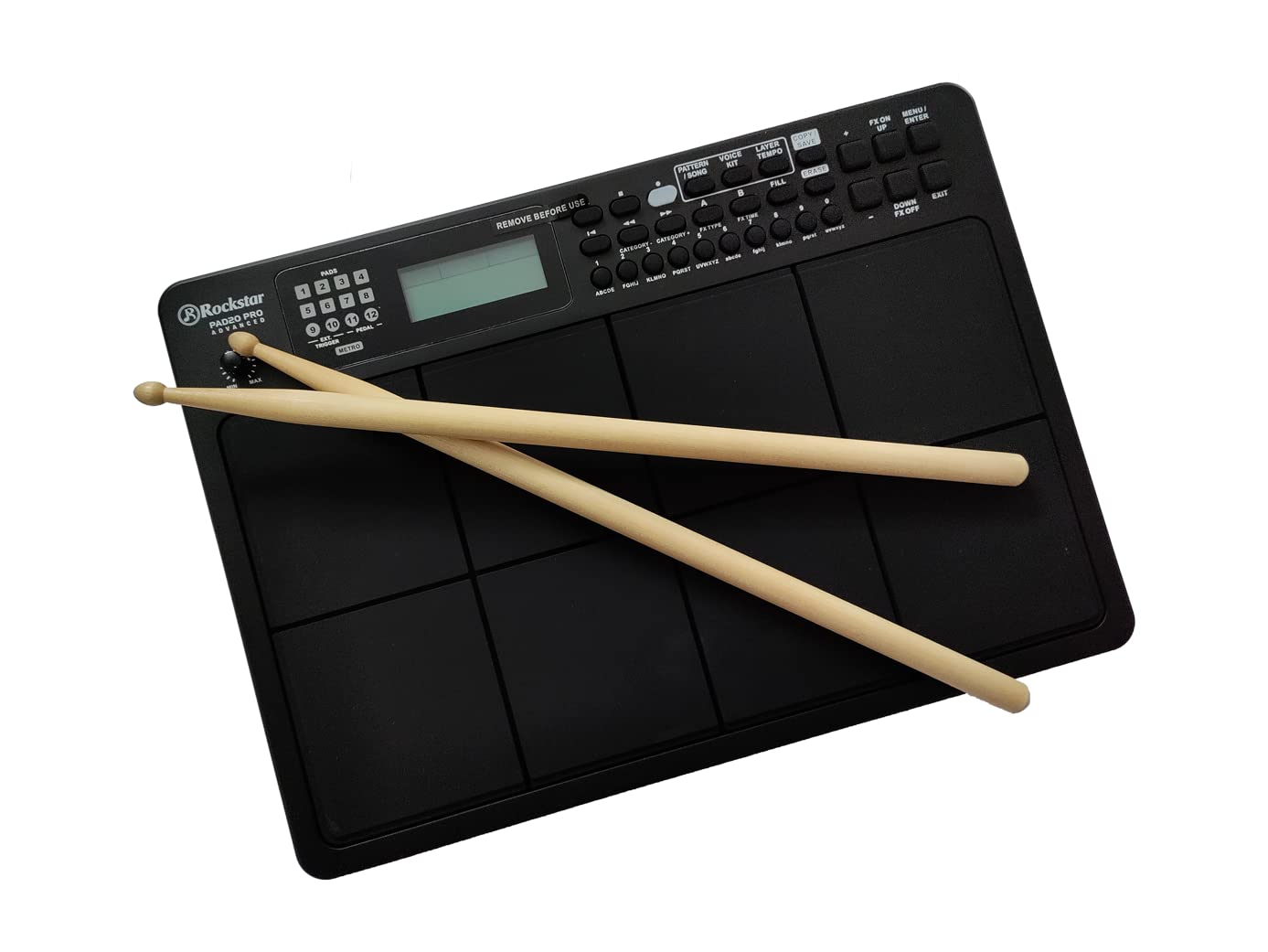 New Rockstar Pad20 Pro Advanced with Hard Case and Octapad Stand - Black New Indian Tones