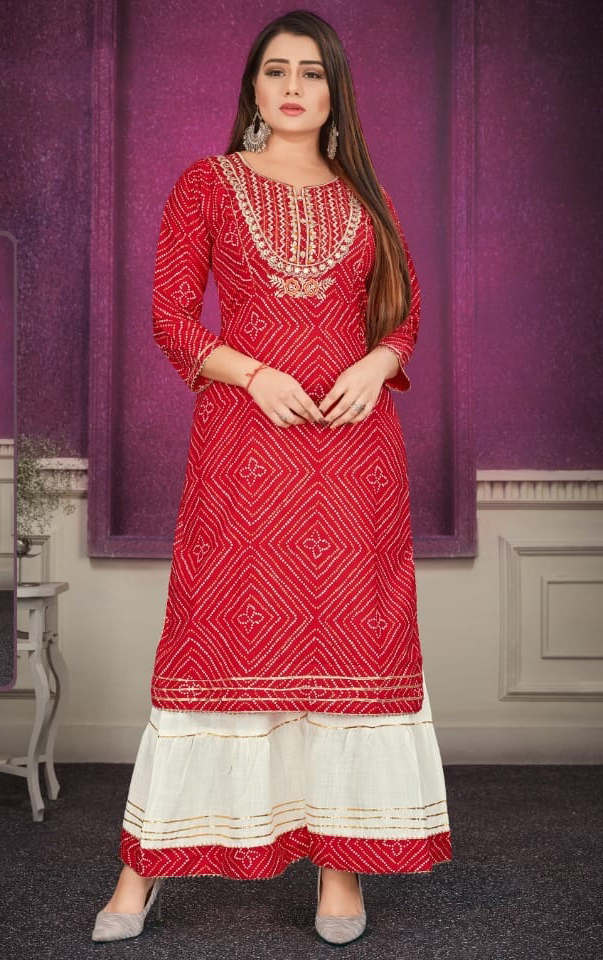 AC Womens Red Kurti with Sharara