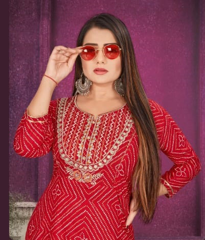 AC Womens Red Kurti with Sharara