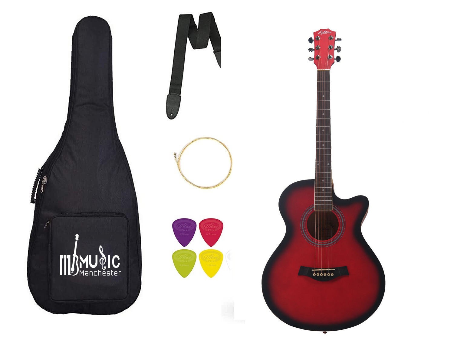 Richtone RT40C Acoustic Guitar- Red Matte Combo Pack