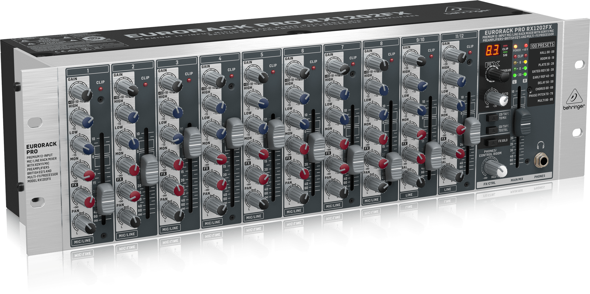 Behringer RX1202FX V2 Premium 12-Input MicLine Rack Mixer with XENYX Mic Preamplifiers British EQs and Multi-FX Processor