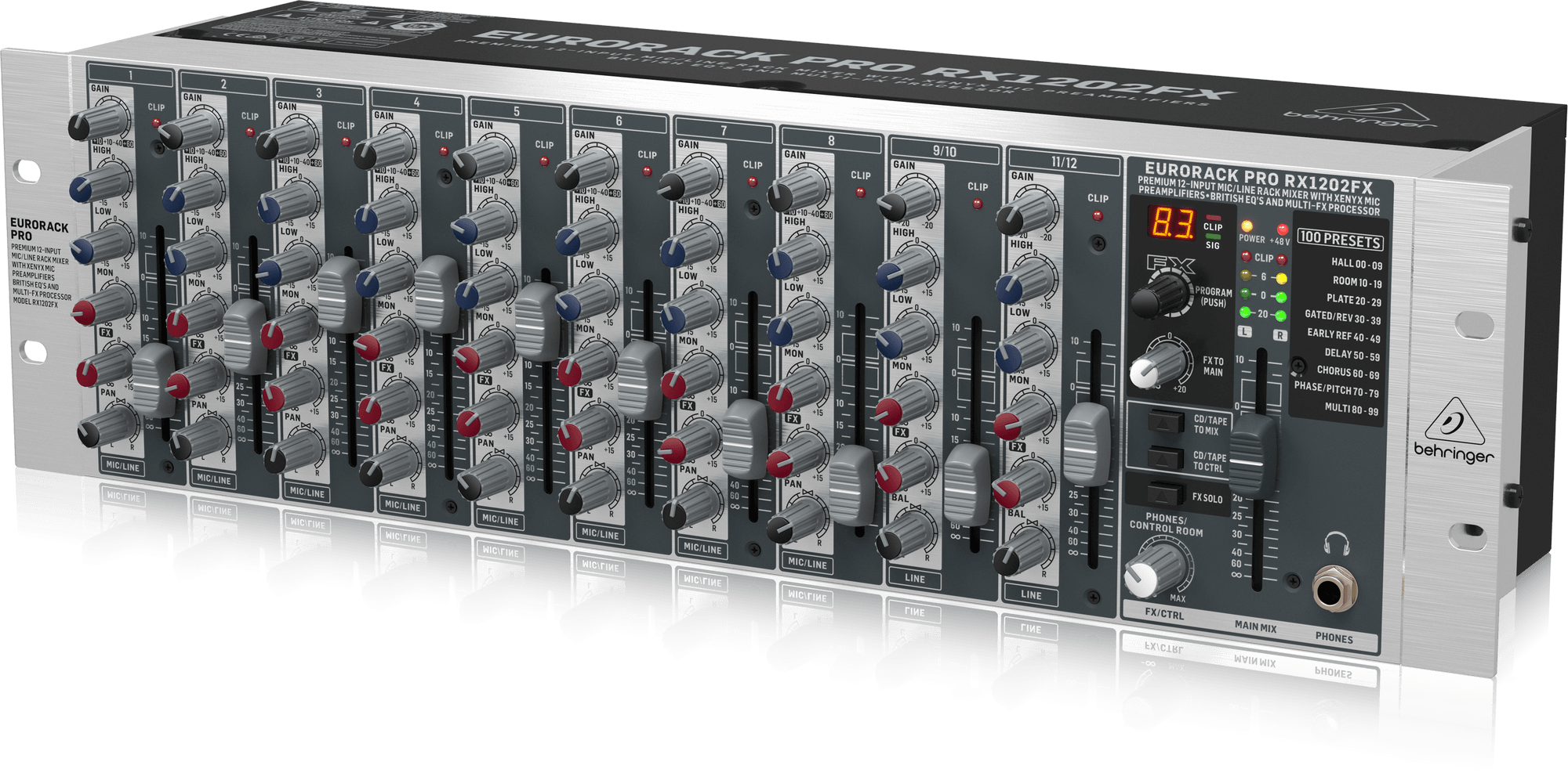 Behringer RX1202FX V2 Premium 12-Input MicLine Rack Mixer with XENYX Mic Preamplifiers British EQs and Multi-FX Processor