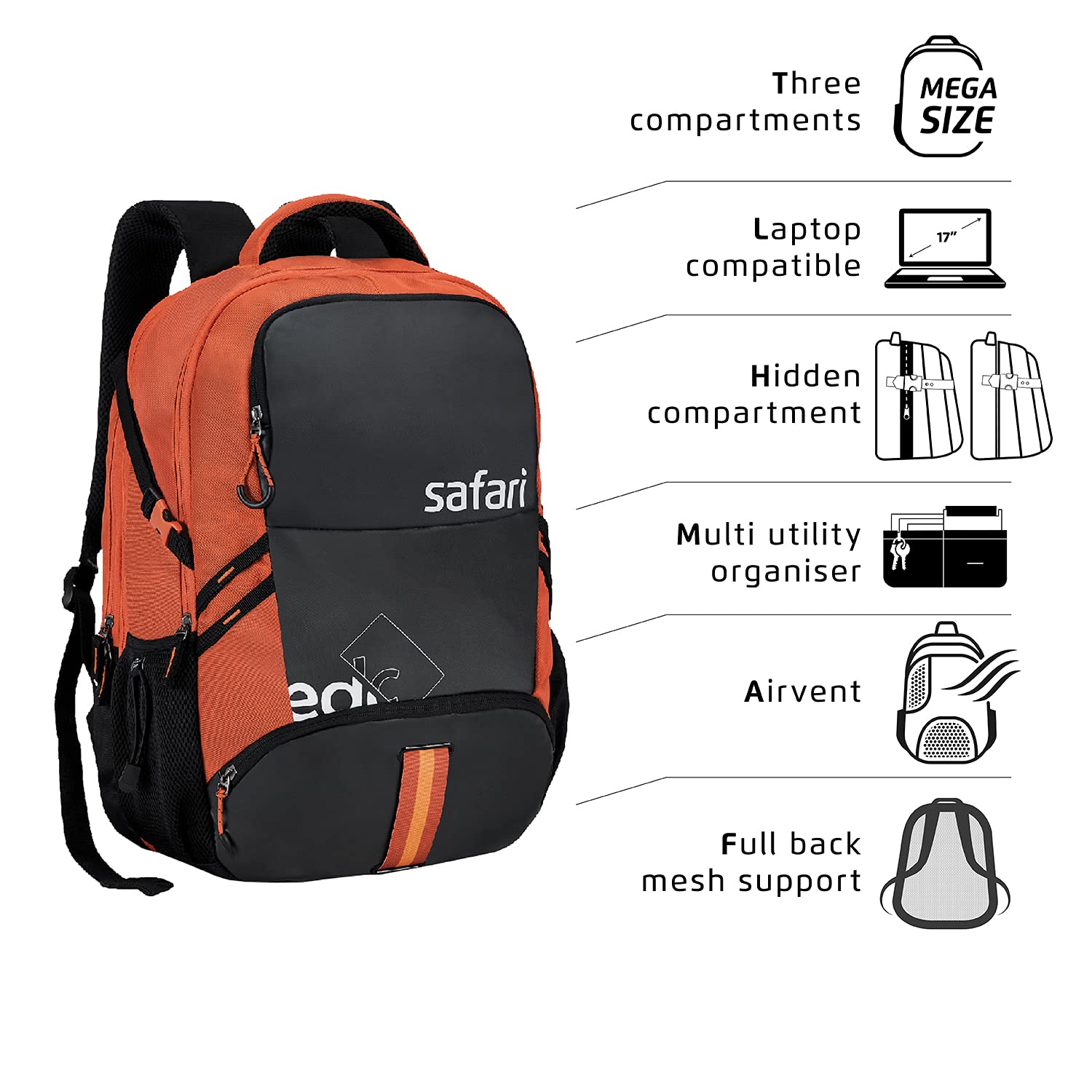 Safari Expand 3 Backpack with Hidden Compartment and Laptop Compartment Red