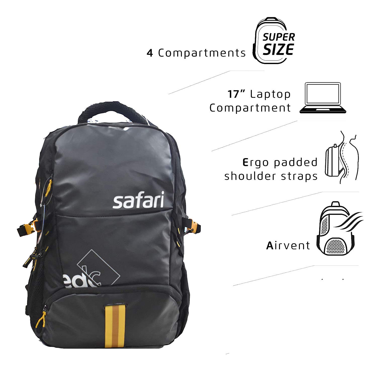 Safari Expand 3 Black with Hidden Compartment n Laptop Compatible Latest Collection