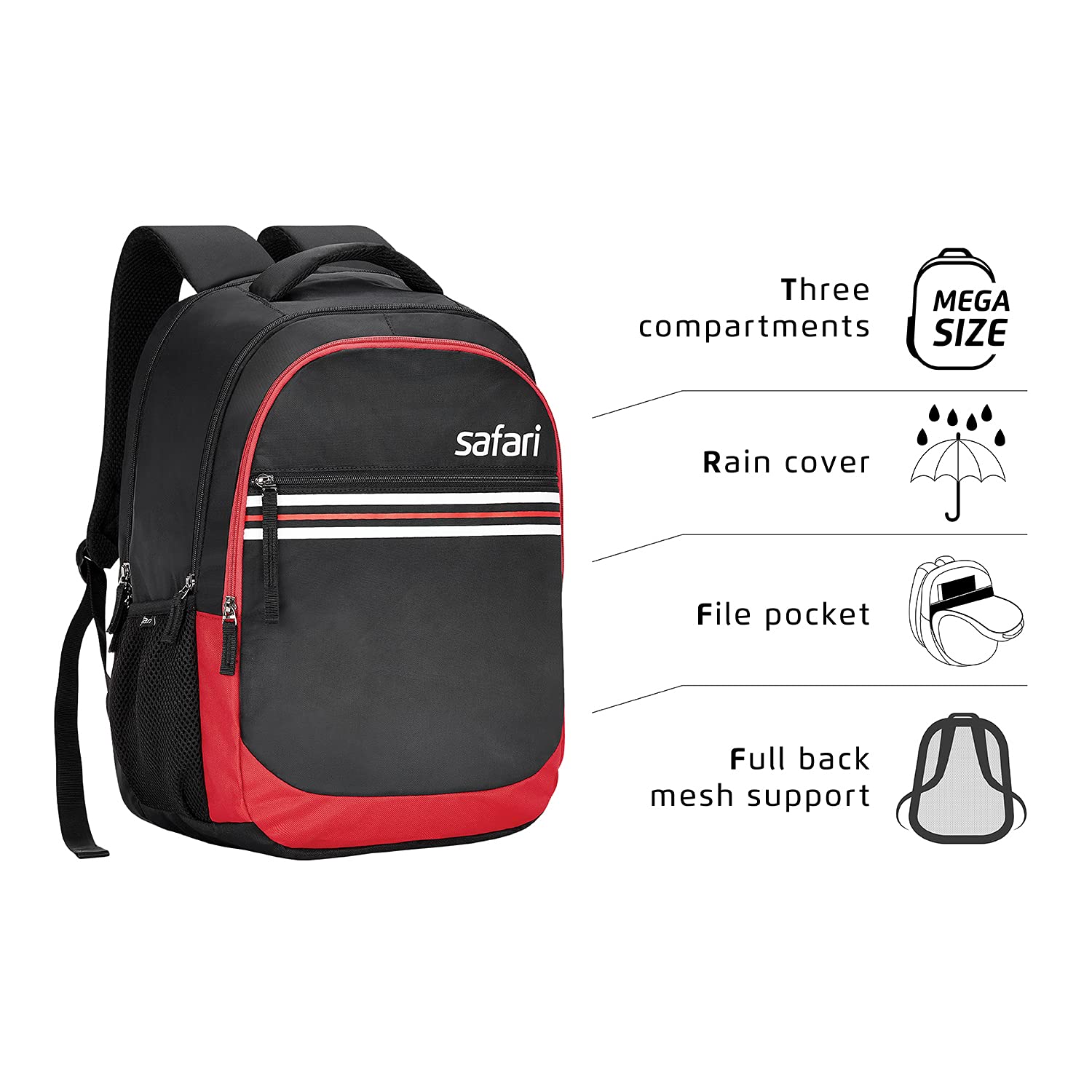 Safari Rain Backpack 35L with File Holder and Rain Cover Red