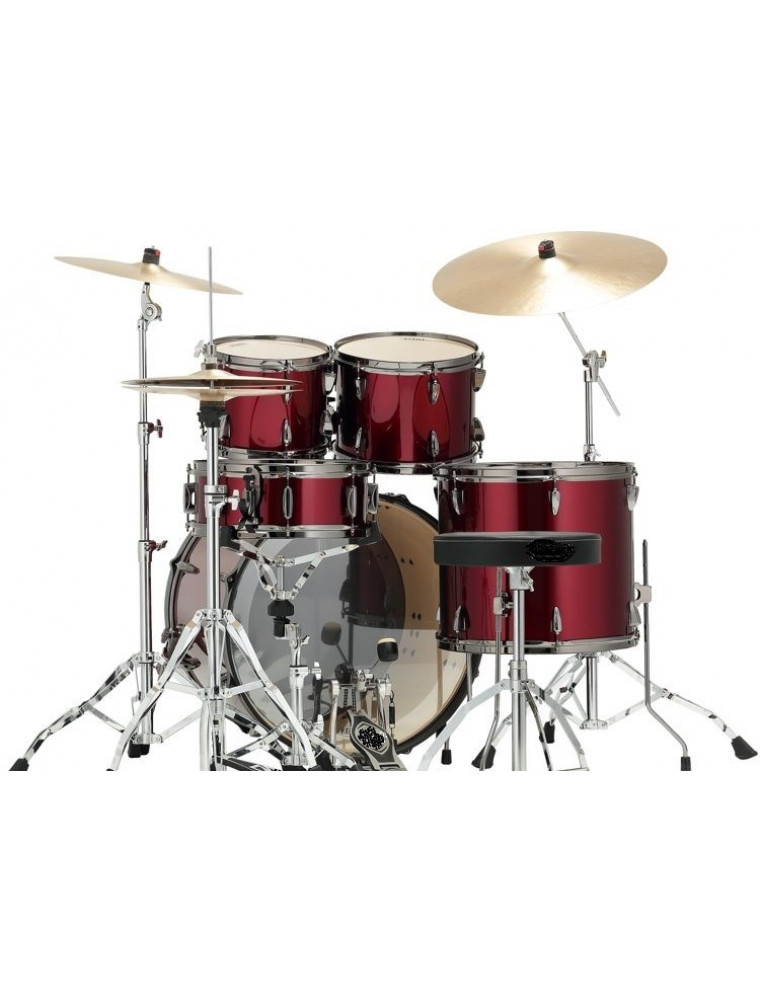 SoundX SX-100 5-Piece Acoustic Drum Set with Hardware Cymbals and Throne Color Red Wine
