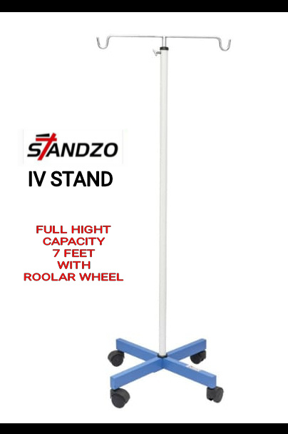 Standzo Fully Folding IV Glucose and Saline Stand - Attractive Look Four Wheels Pack of 2