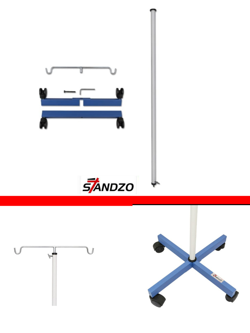 Standzo Fully Folding IV Glucose and Saline Stand - Attractive Look Four Wheels Pack of 2