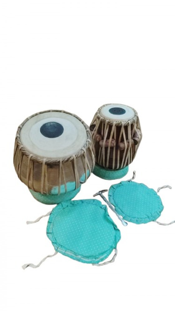 Image of Tabla Set with Wooden Tabla Drums, Bayan, Dayan, Tabla Cushion and Hammer for Beginners and intermediate