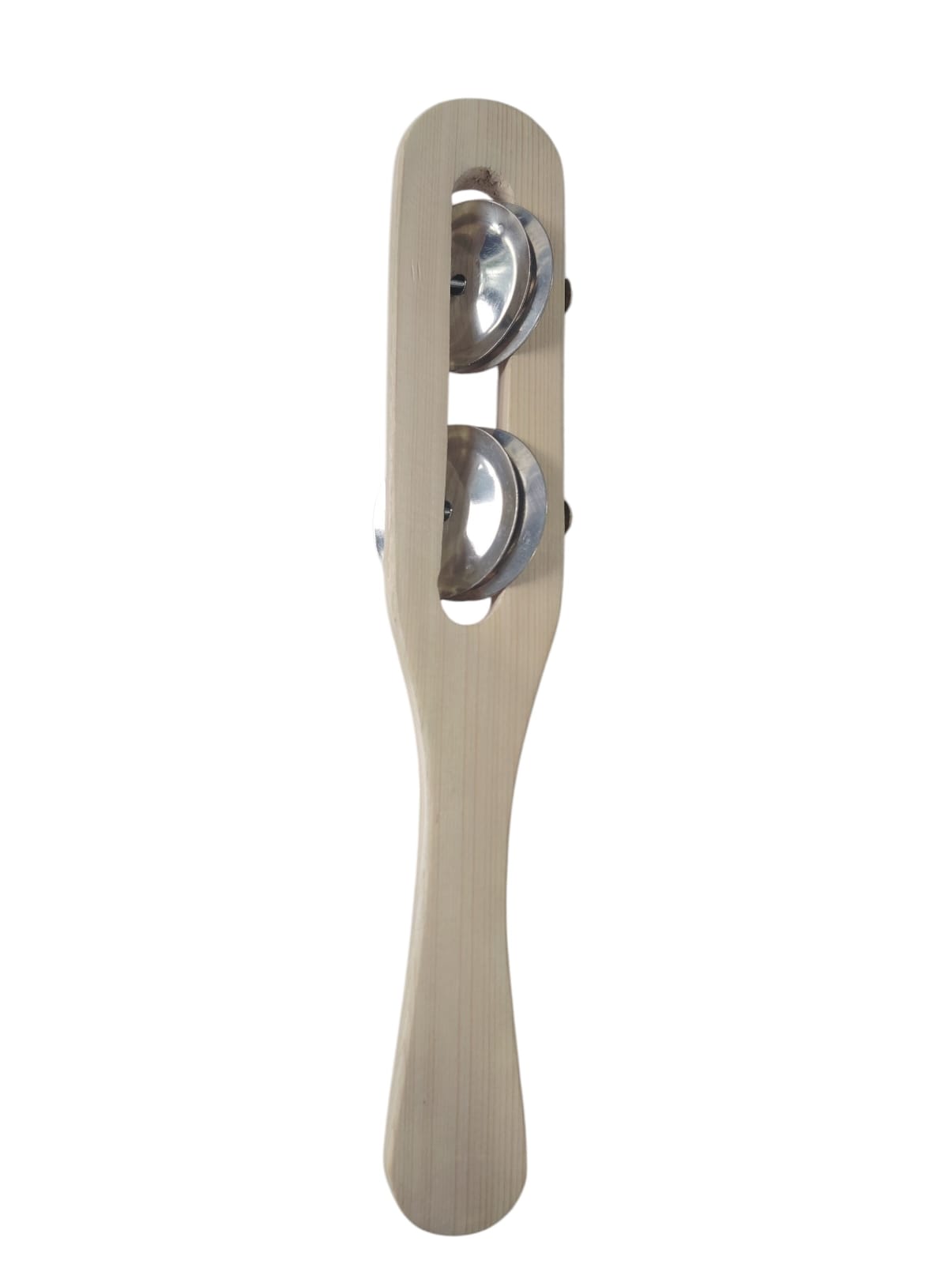 one Jingling Discs Jingle Hand Percussion Wooden Jingle Stick Natural Wood Wooden Rhythm Stick Rounded Handle