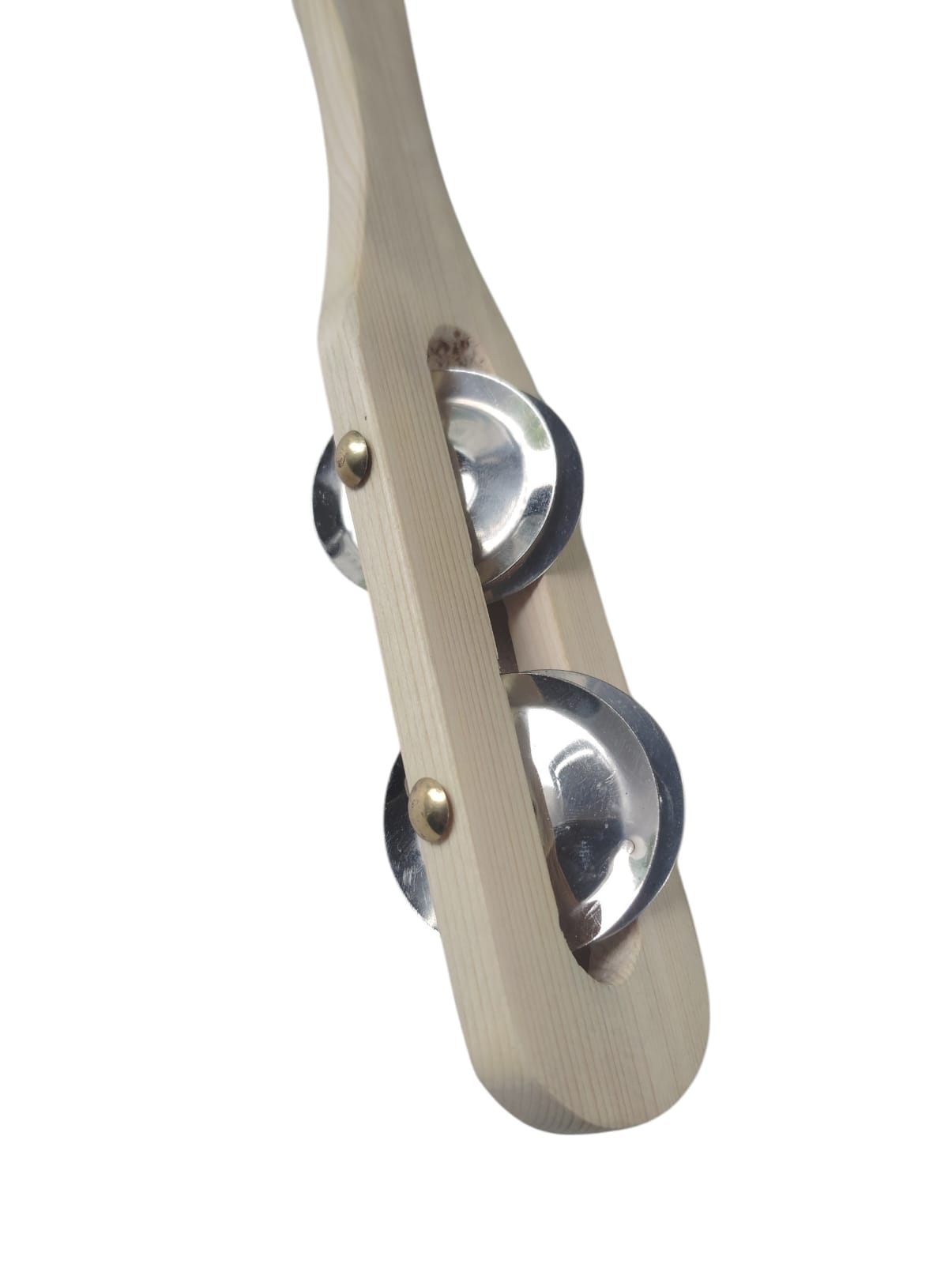one Jingling Discs Jingle Hand Percussion Wooden Jingle Stick Natural Wood Wooden Rhythm Stick Rounded Handle