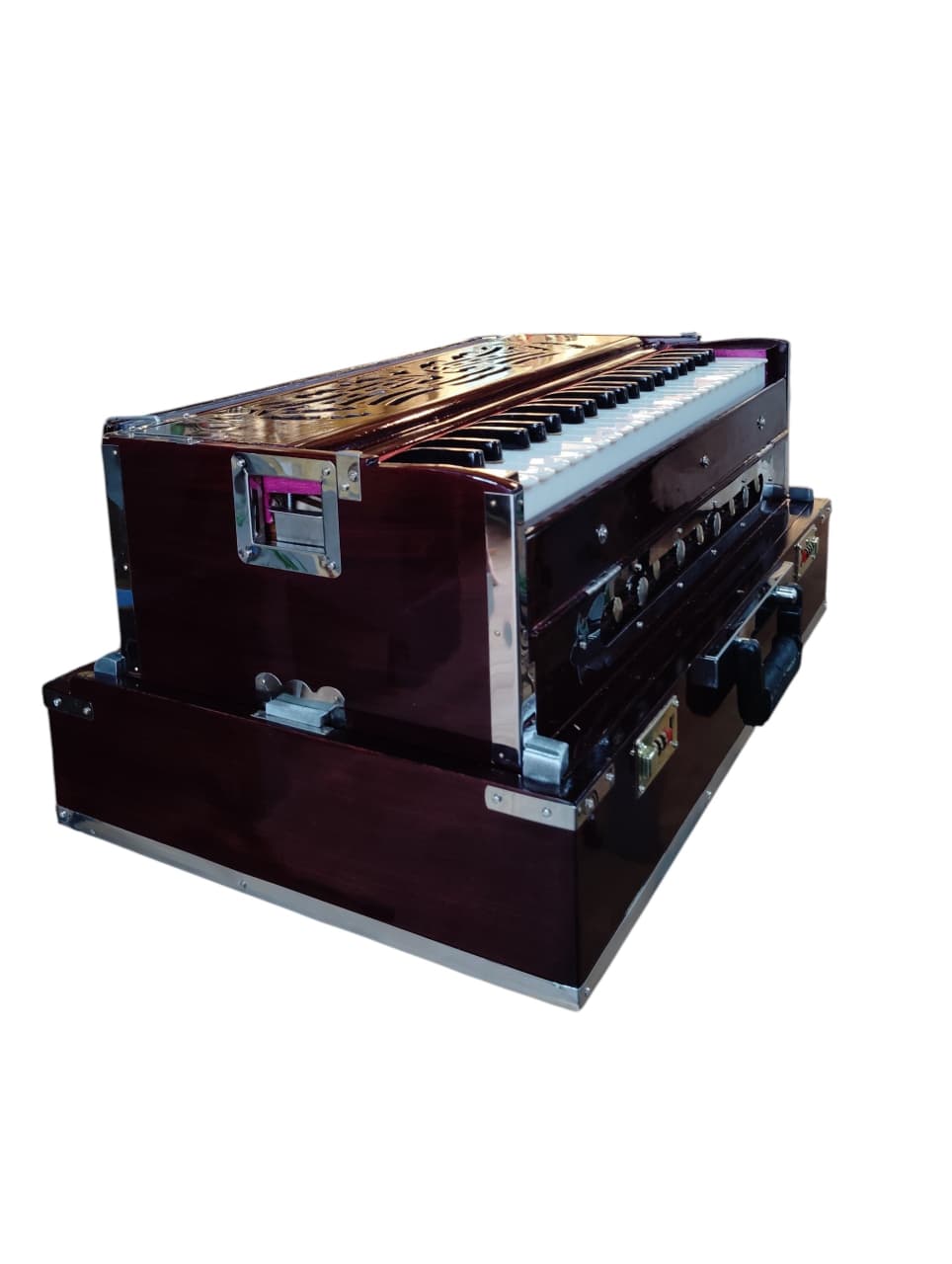 Harmonium 9 Stopper Folding  3 12 Octave Professional Quality Box Harmonium with 2 set of Reeds  Brown 