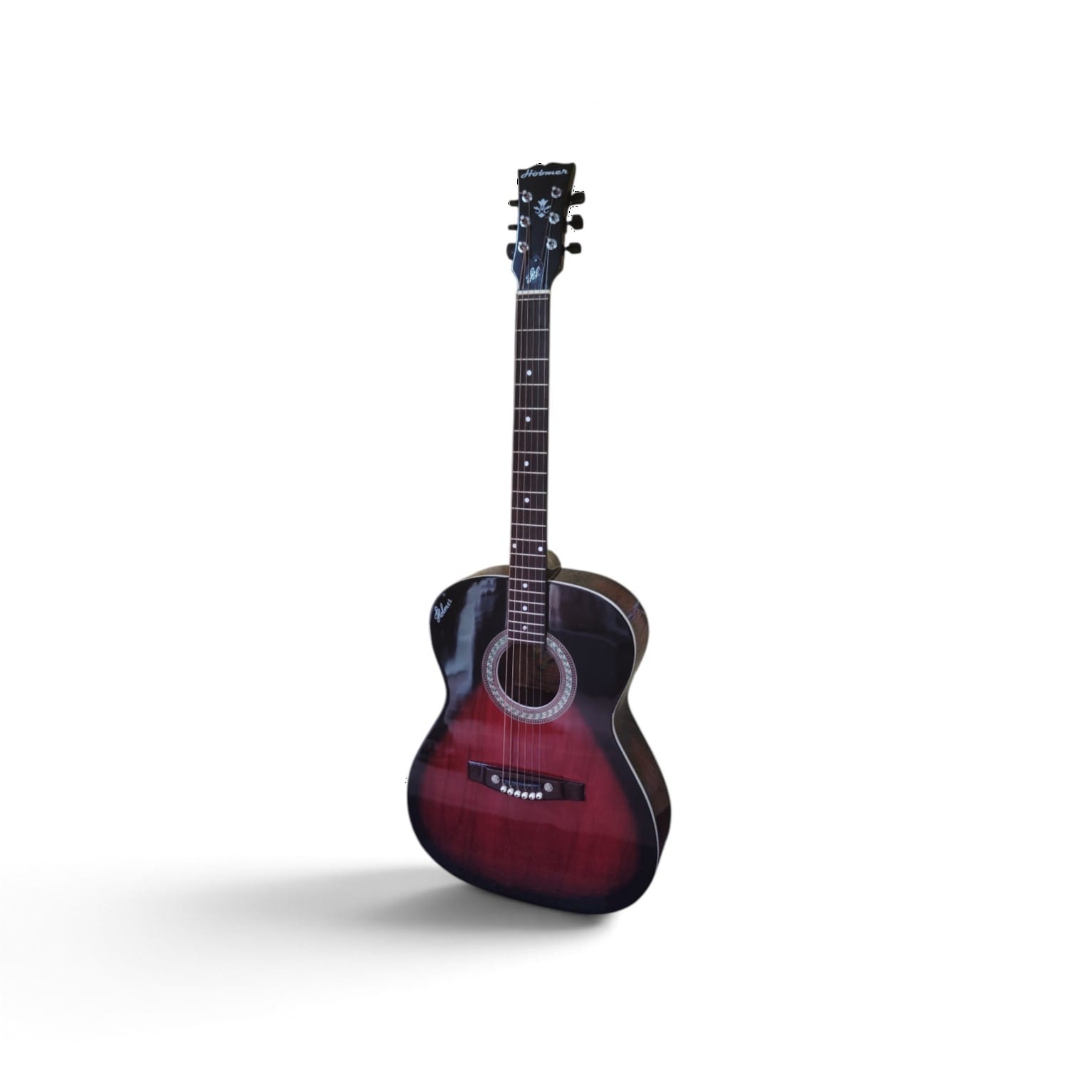 Hobmer 145 Semi-acoustic Round Shape Guitar Red and Black With Case