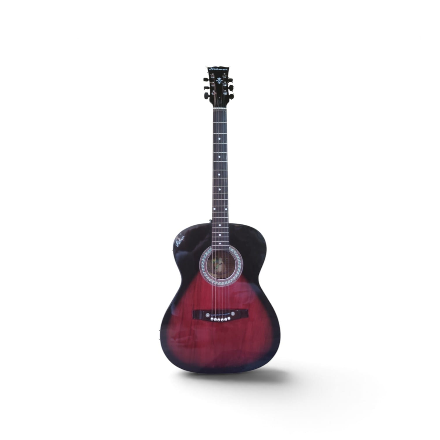 Hobmer 145 Semi-acoustic Round Shape Guitar Red and Black With Case