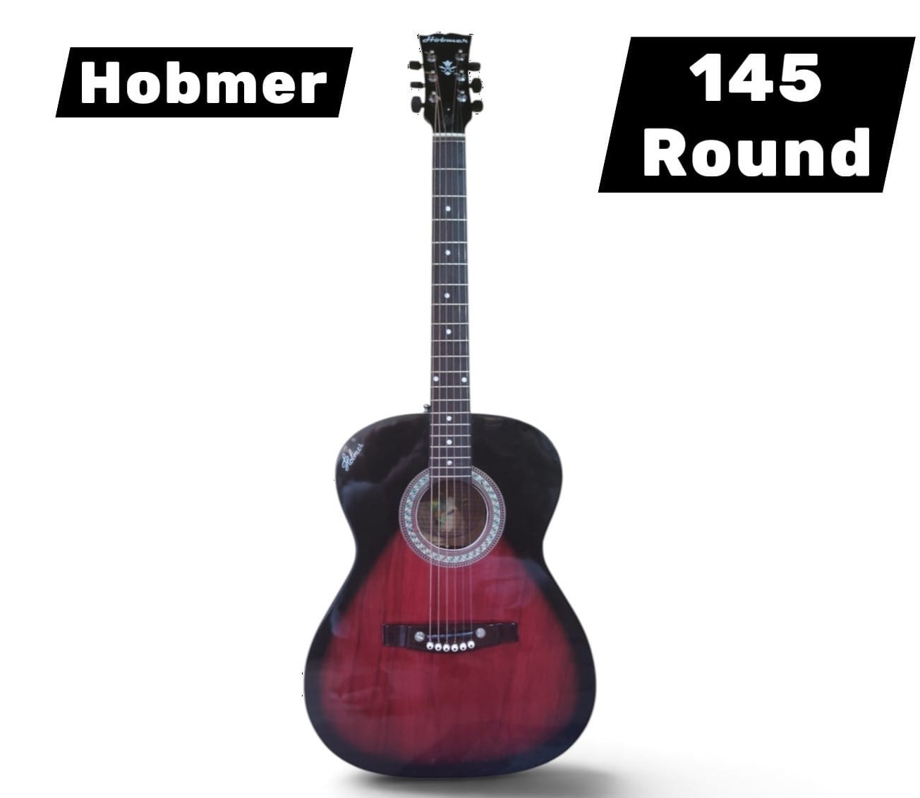 Hobmer 145 Semi-acoustic Round Shape Guitar Red and Black With Case