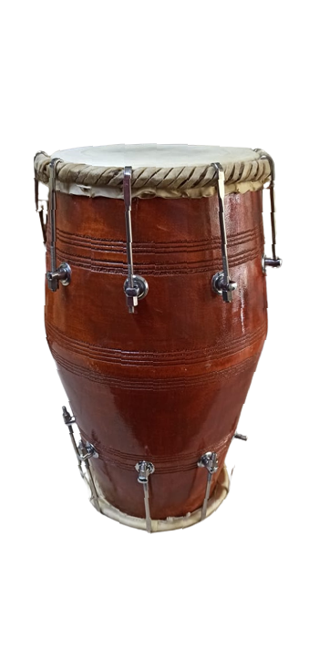 Wooden Musical Intrument Dholak Drum Nuts Bolt Design Brown