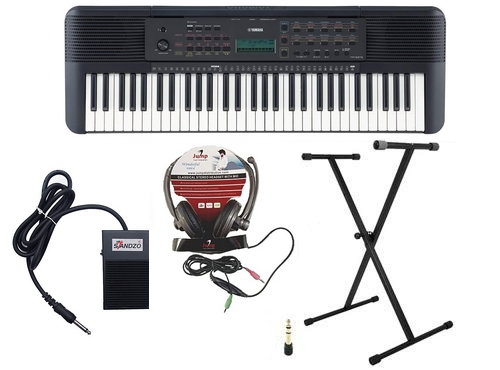 Yamaha E-273 Keyboard with Adapter Headphone Sustain Pedal Stand Combo Pack