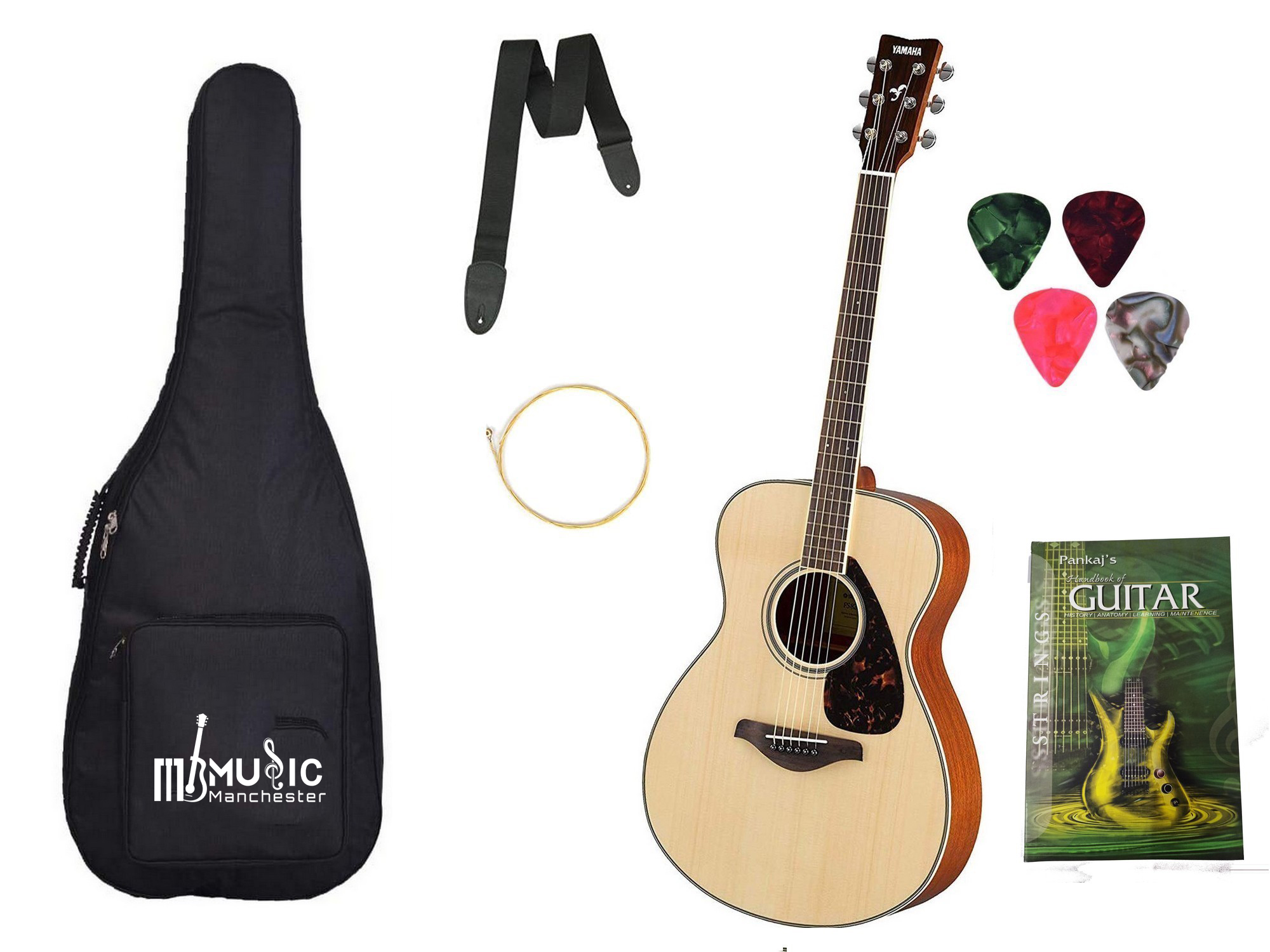 Yamaha F280 Acoustic Guitar Natural with Carry bag Belt 4 picks and string combo pack